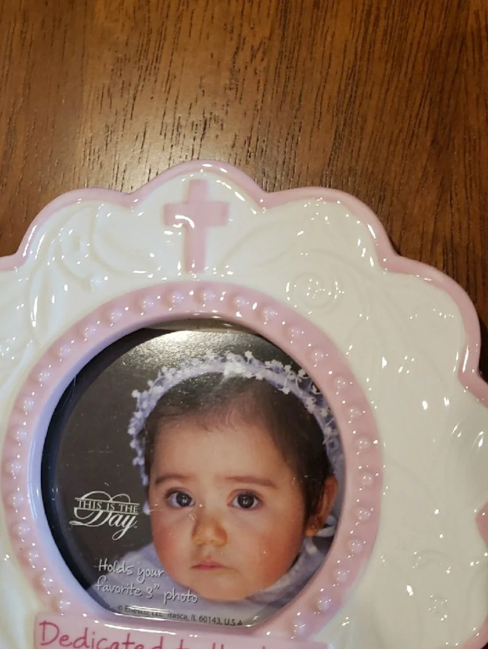 Pink & White NEW Gregg / Enesco Ceramic 'Dedicated to the Lord' Photo Frame